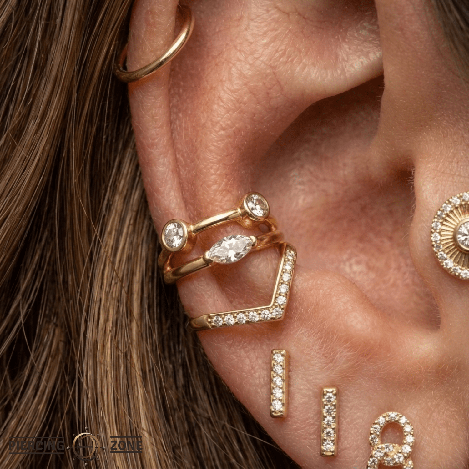 Evelyn Double Row Clicker - 14K/18K Gold Gem Clicker Ring - piercing - zone.com