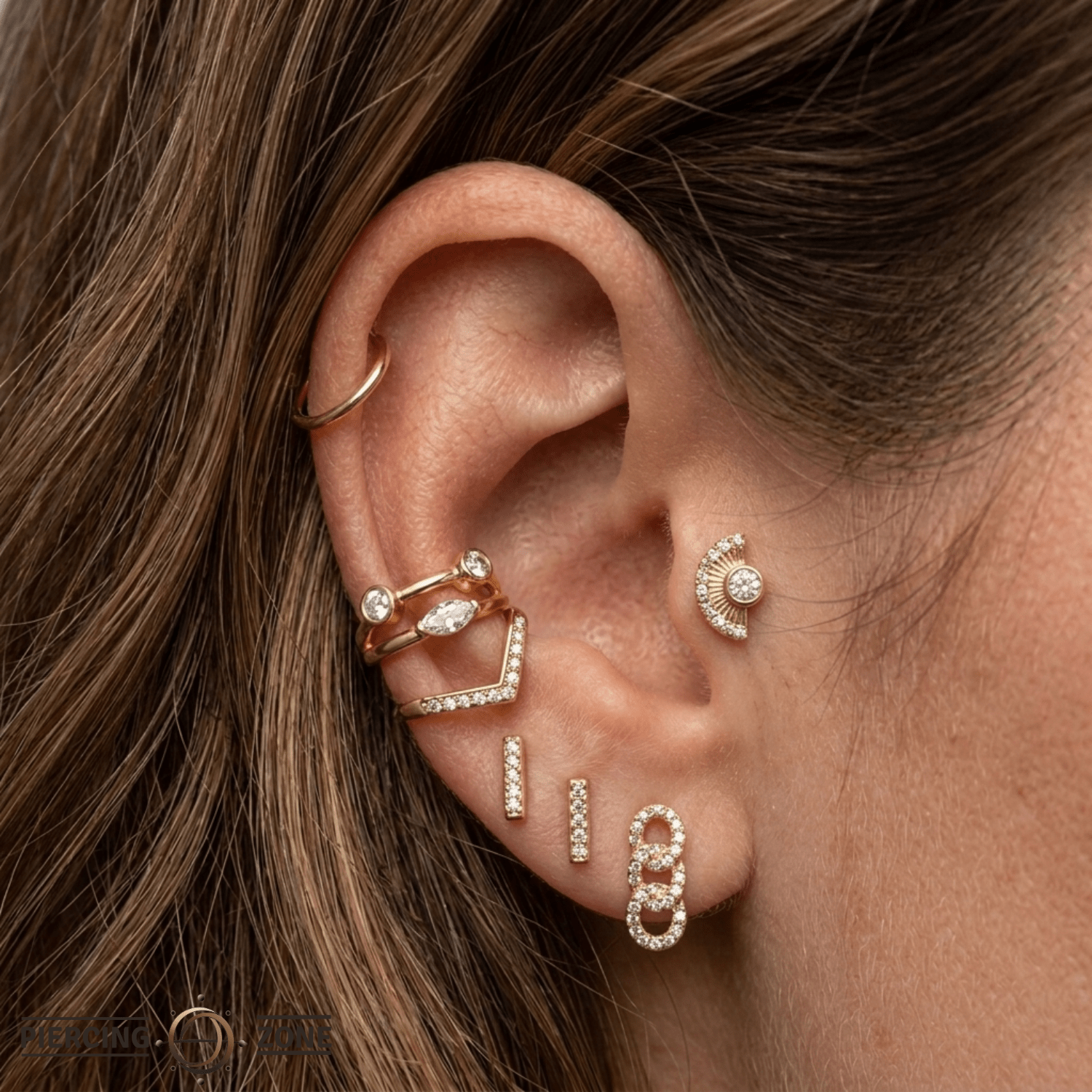 Evelyn Double Row Clicker - 14K/18K Gold Gem Clicker Ring - piercing - zone.com