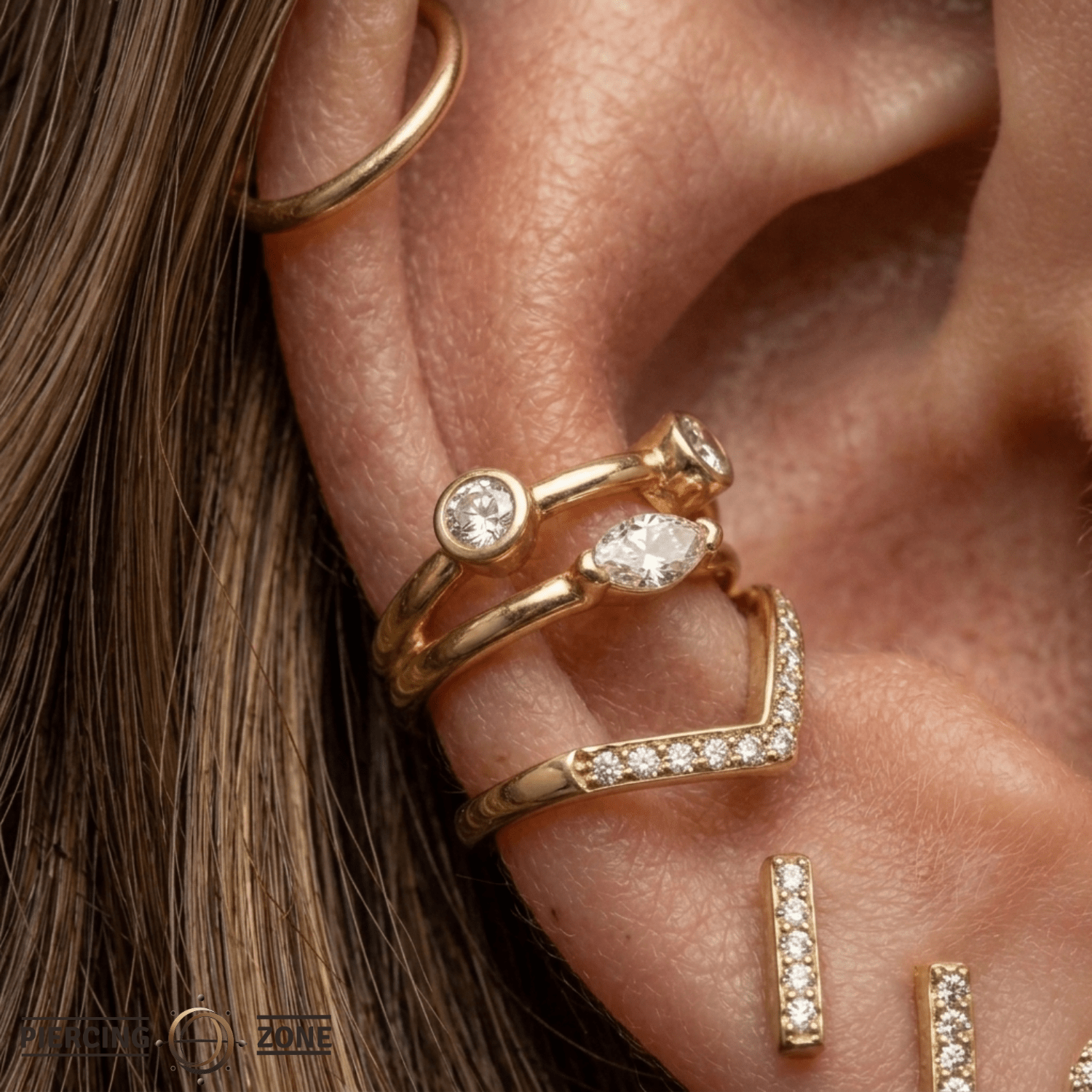 Evelyn Double Row Clicker - 14K/18K Gold Gem Clicker Ring - piercing - zone.com