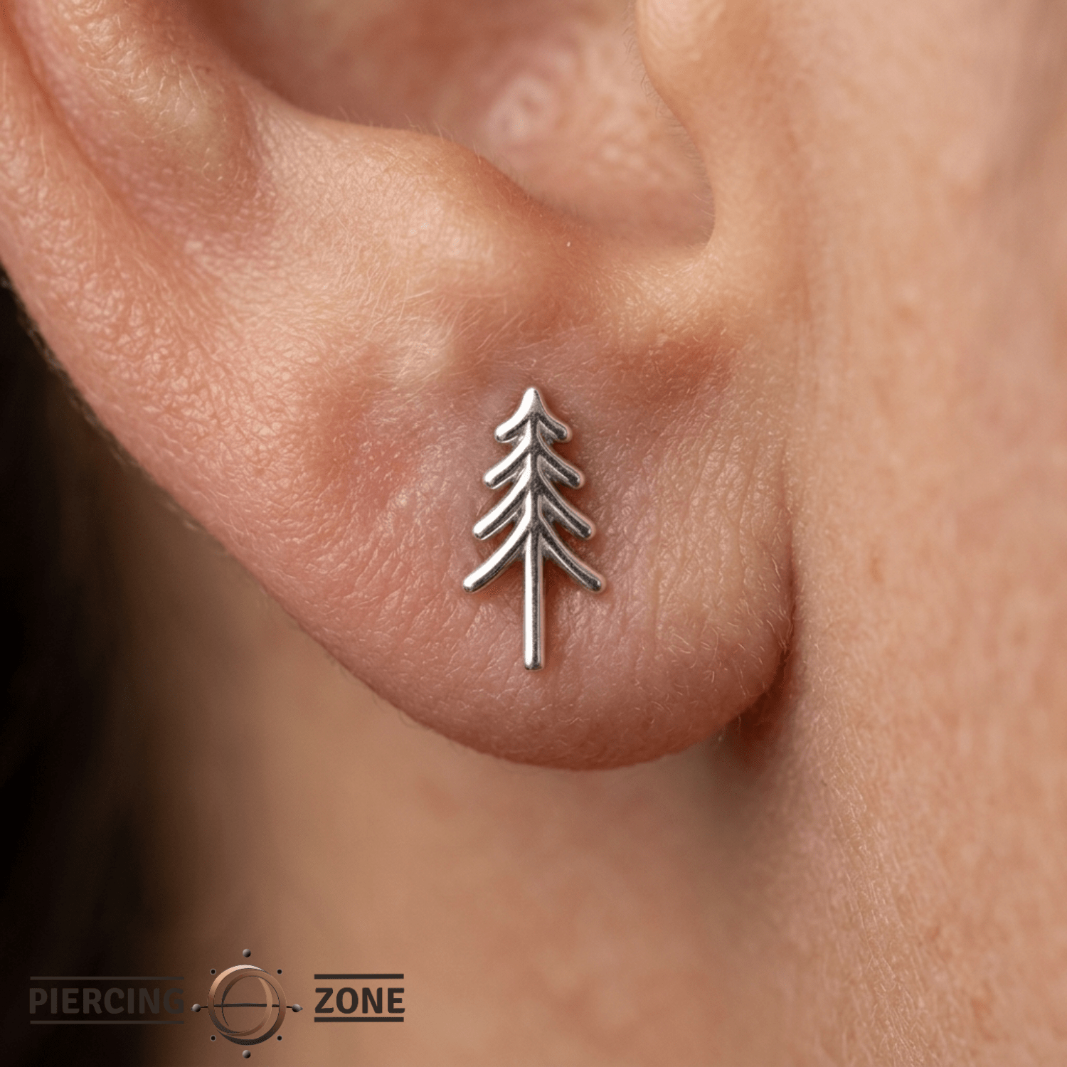 Evergreen – Pine Tree Silhouette – 14K Gold Threadless End - piercing - zone.com