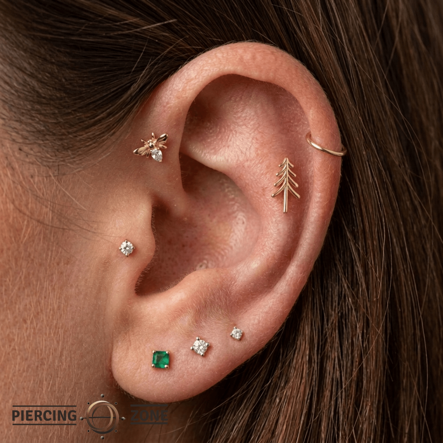 Evergreen – Pine Tree Silhouette – 14K Gold Threadless End - piercing - zone.com