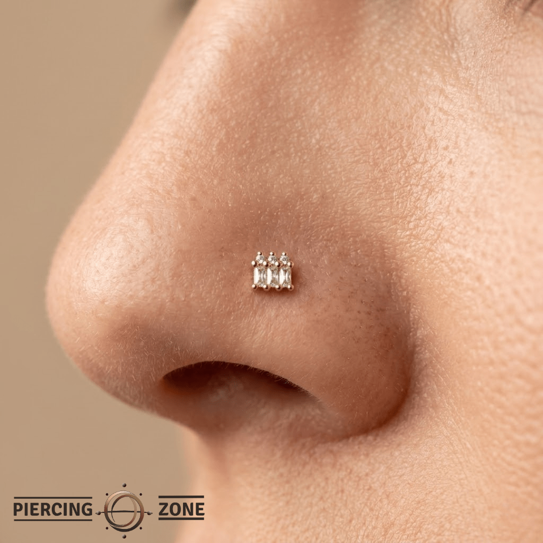 Excess – 14K Gold Swarovski CZ Baguette & Round Cluster End - piercing - zone.com