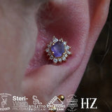 Eye Candy – Amethyst & Swarovski CZ Halo – 14K Gold Threadless End - piercing - zone.com