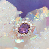 Eye Candy – Amethyst & Swarovski CZ Halo – 14K Gold Threadless End - piercing - zone.com