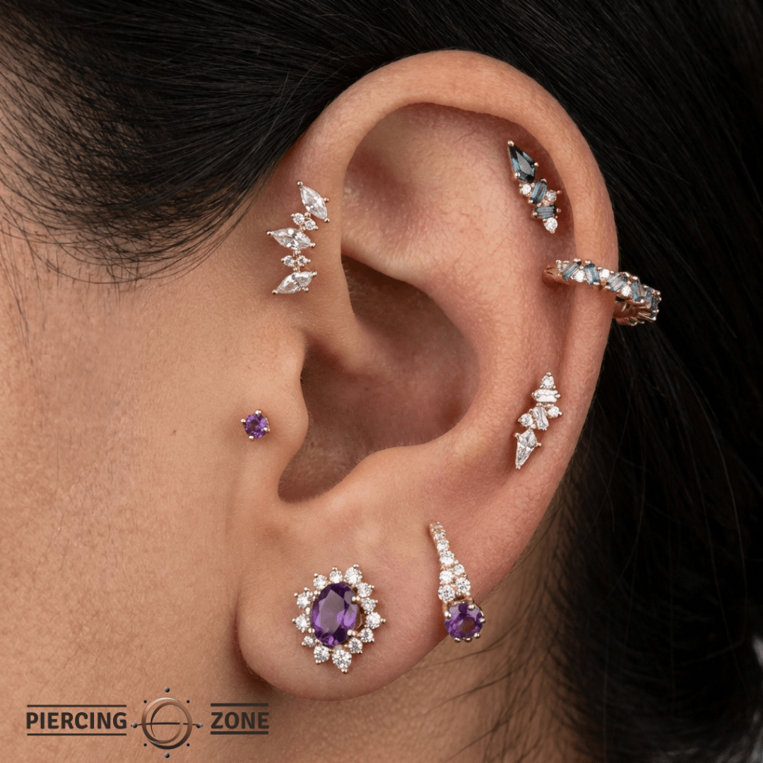 Eye Candy – Amethyst & Swarovski CZ Halo – 14K Gold Threadless End - piercing - zone.com