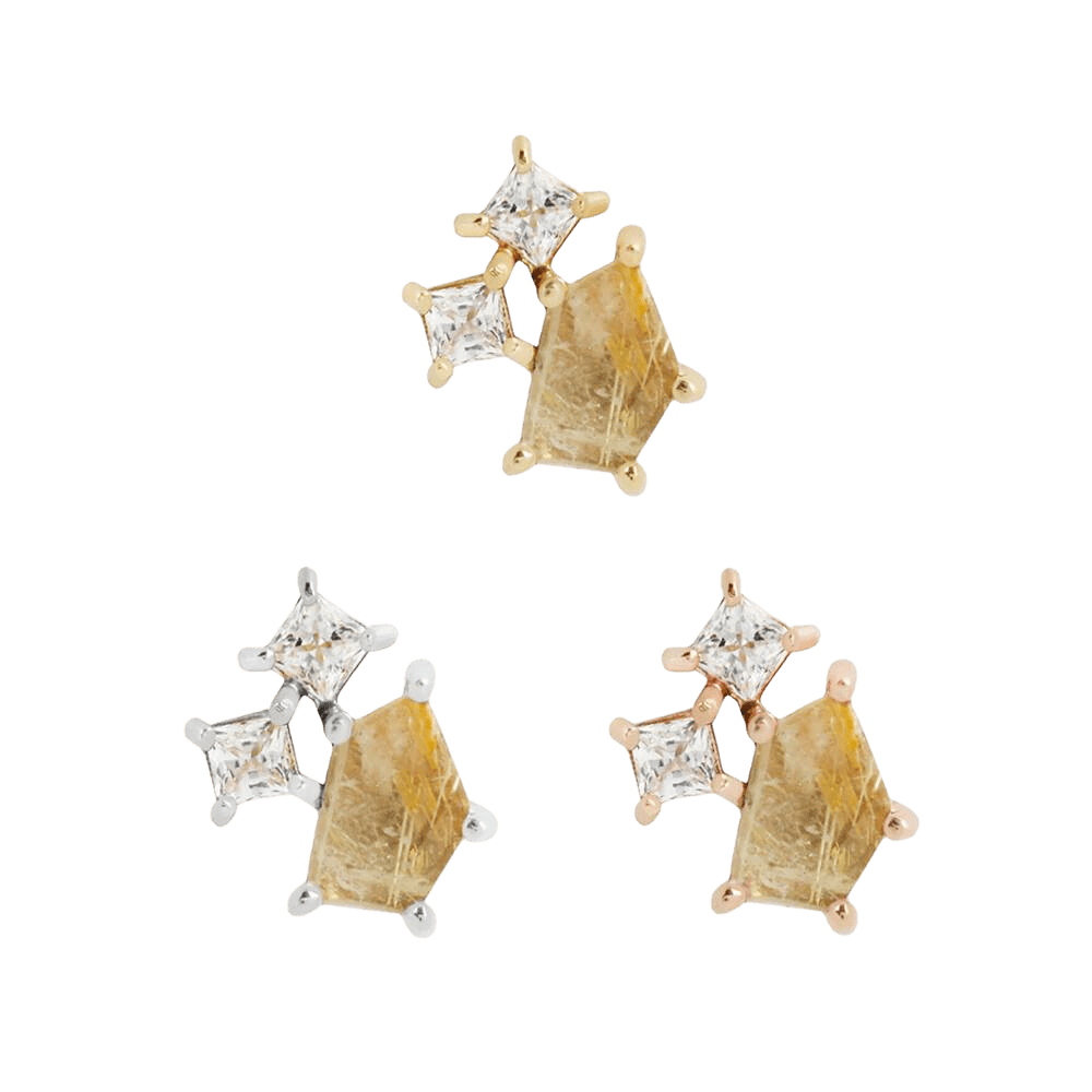LYRA - RUTILATED QUARTZ + CZ - THREADLESS END piercing-zone.com