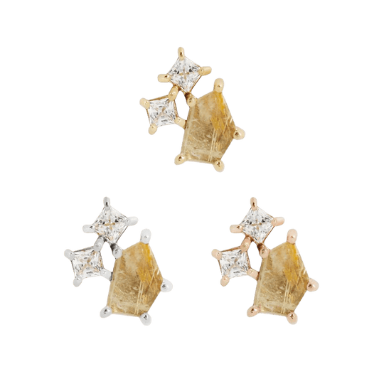 LYRA - RUTILATED QUARTZ + CZ - THREADLESS END piercing-zone.com