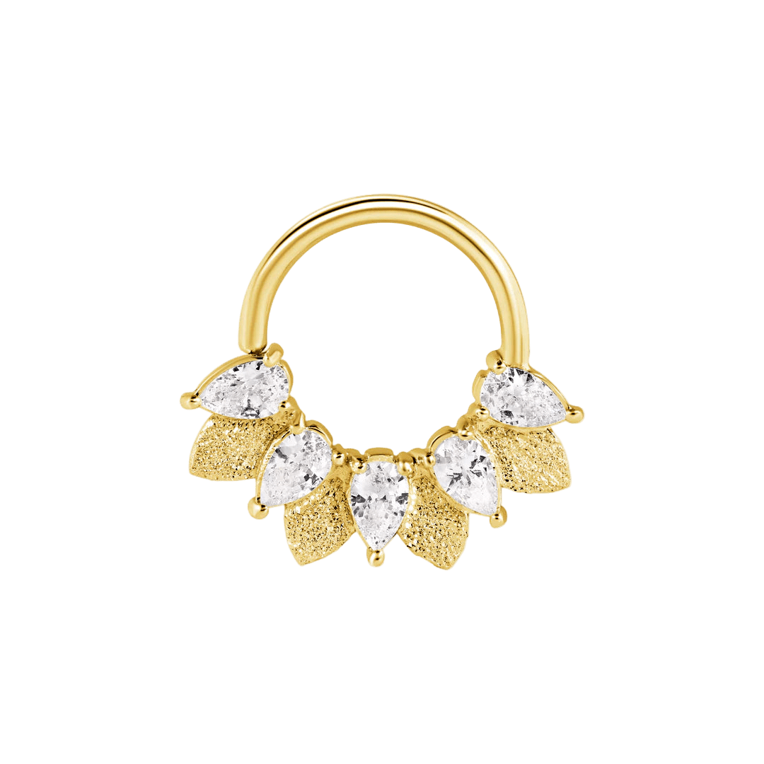 Fairy Seamless Ring – 14K Gold Five Pear - Cut Gem Arc - piercing - zone.com