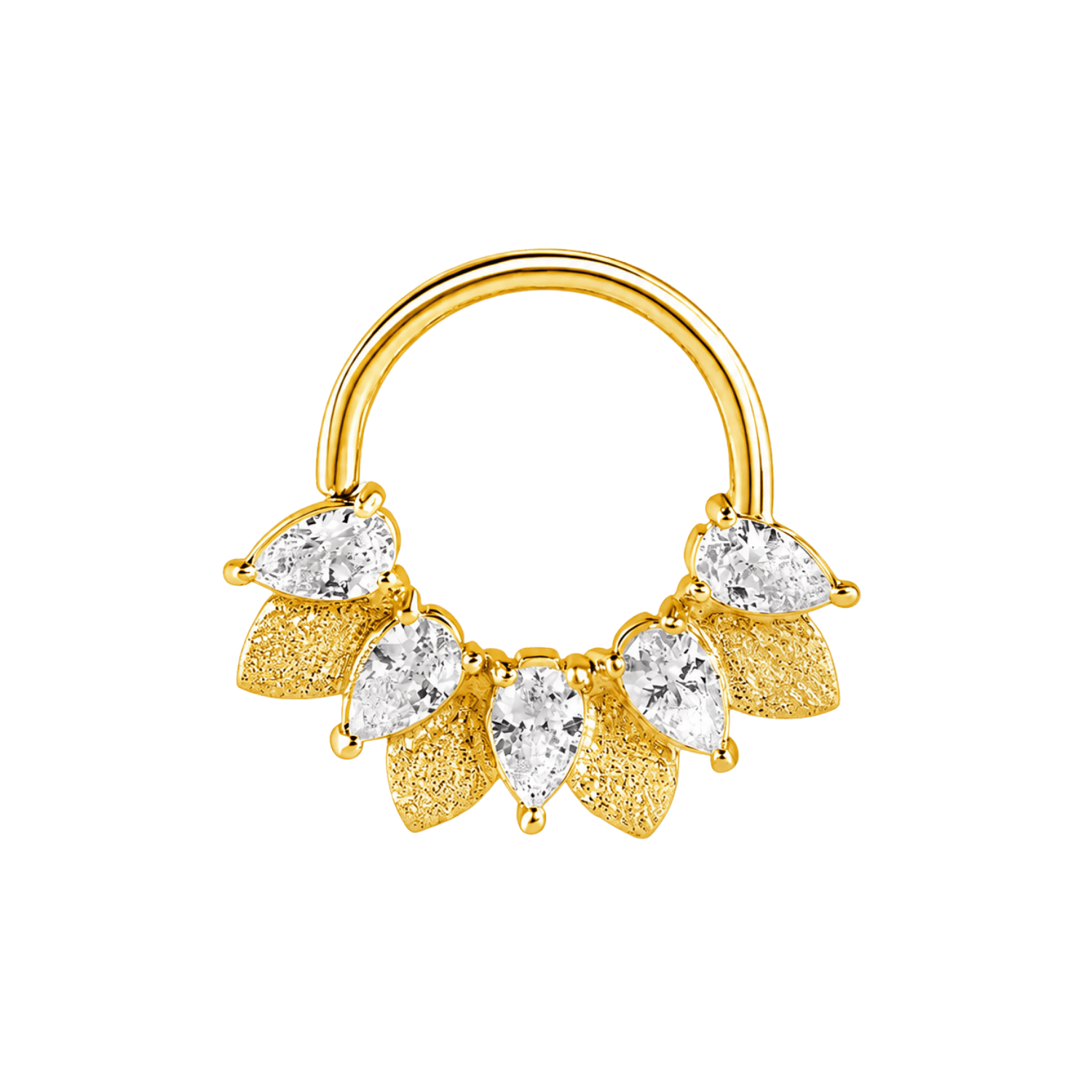 Fairy Seamless Ring – 14K Gold Five Pear-Cut Gem Arc - piercing-zone.com