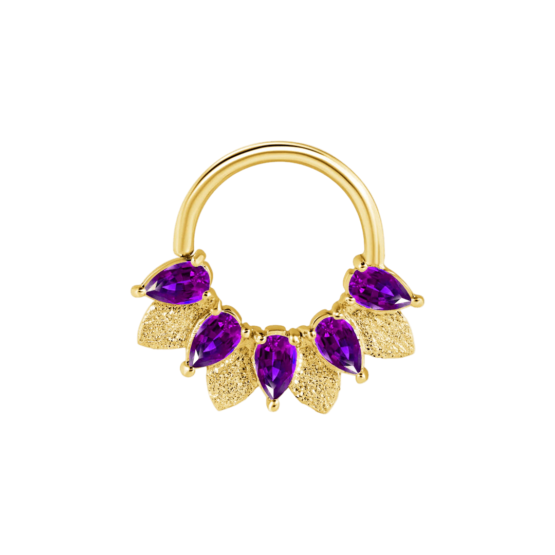 Fairy Seamless Ring – 14K Gold Five Pear - Cut Gem Arc - piercing - zone.com