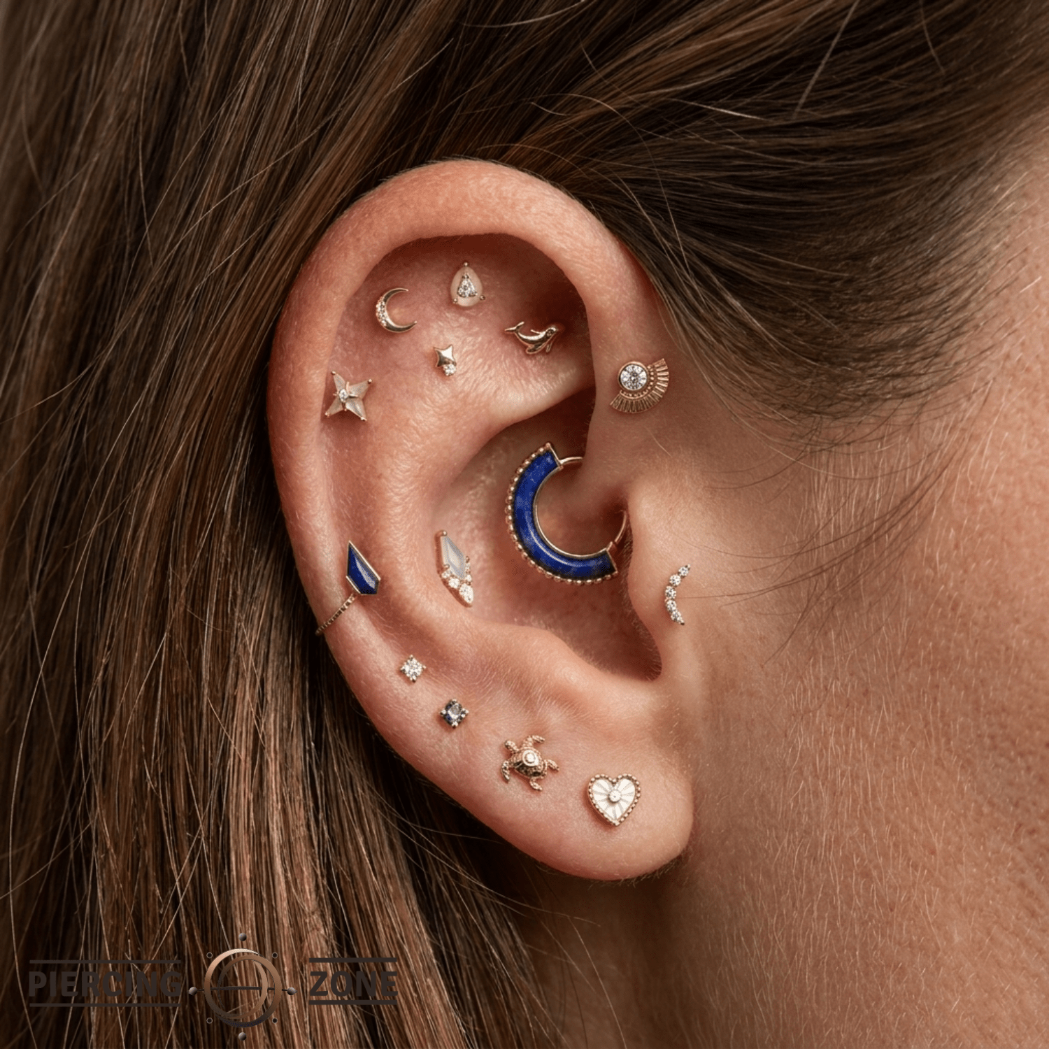 Fan - 14K Gold Stone Threadless/Threaded End - piercing - zone.com
