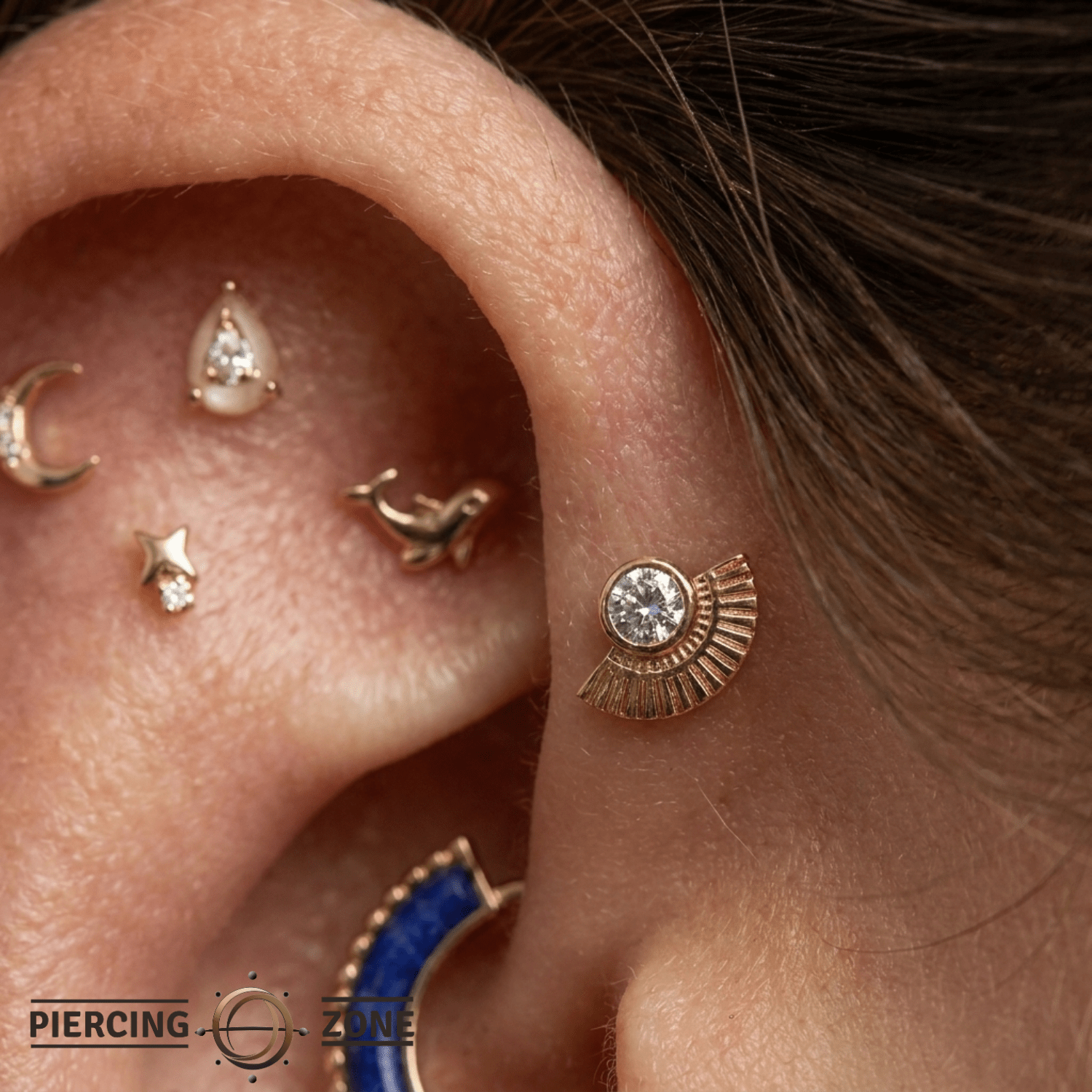 Fan - 14K Gold Stone Threadless/Threaded End - piercing - zone.com