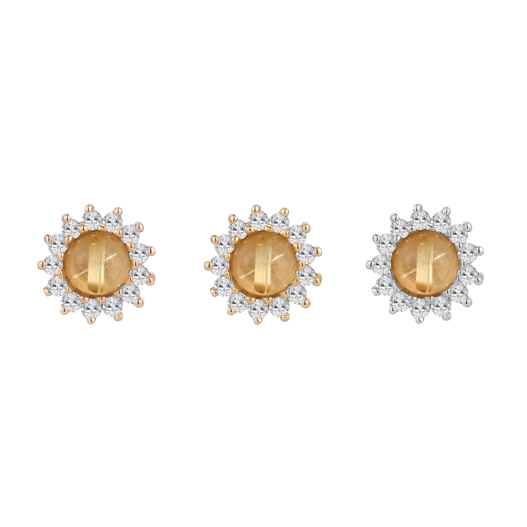 DELPHINE - RUTILATED QUARTZ + WHITE SAPPHIRE - THREADLESS END piercing-zone.com