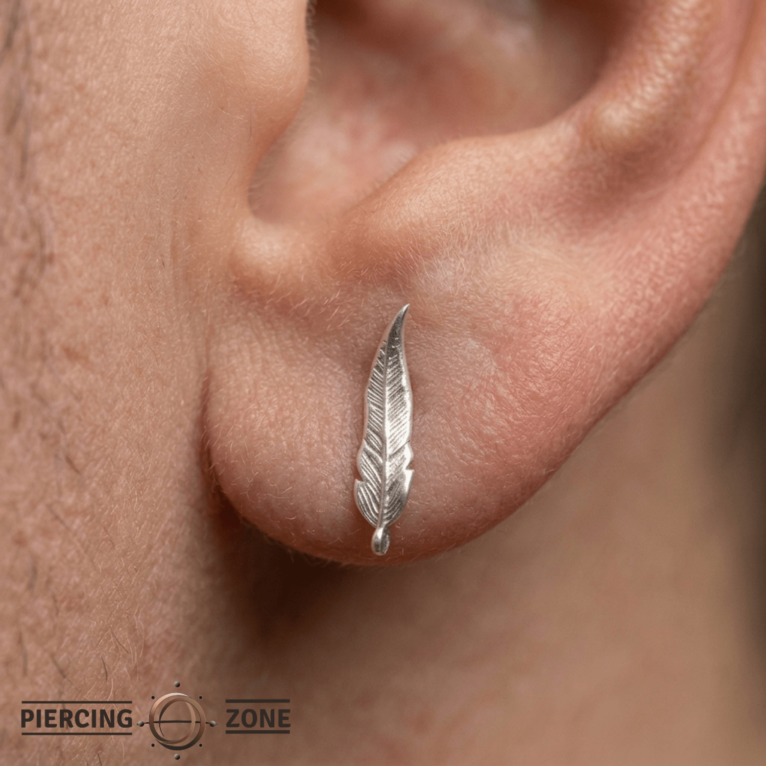 Feather – 14K Gold Threadless Pin with Curved Feather Design - piercing - zone.com