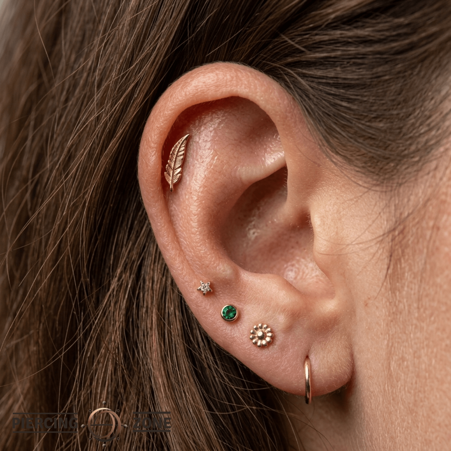 Feather – 14K Gold Threadless Pin with Curved Feather Design - piercing - zone.com