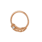 Feather Light - 14K Gold Gem Feather Fixed Bead Ring - piercing - zone.com