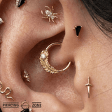 Feather Light - 14K Gold Gem Feather Fixed Bead Ring - piercing - zone.com
