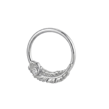 Feather Light - 14K Gold Gem Feather Fixed Bead Ring - piercing - zone.com
