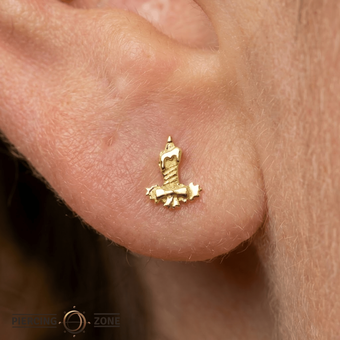 Festive Candle – 14K Gold Threadless/Threaded End - piercing - zone.com