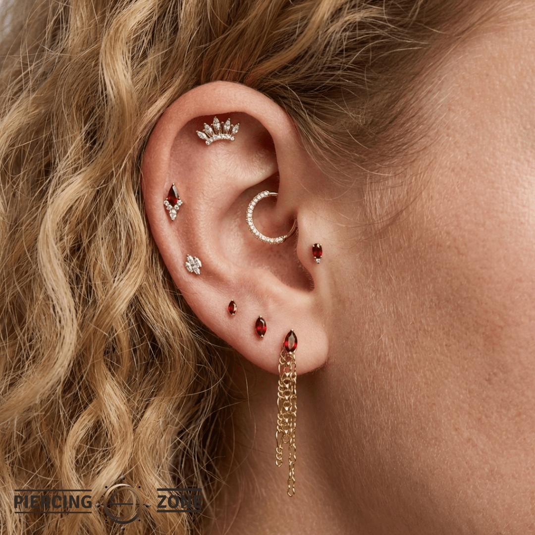 Figaro + Rolo + Razor Triple Chain – 14K Gold Piercing Chain - piercing - zone.com