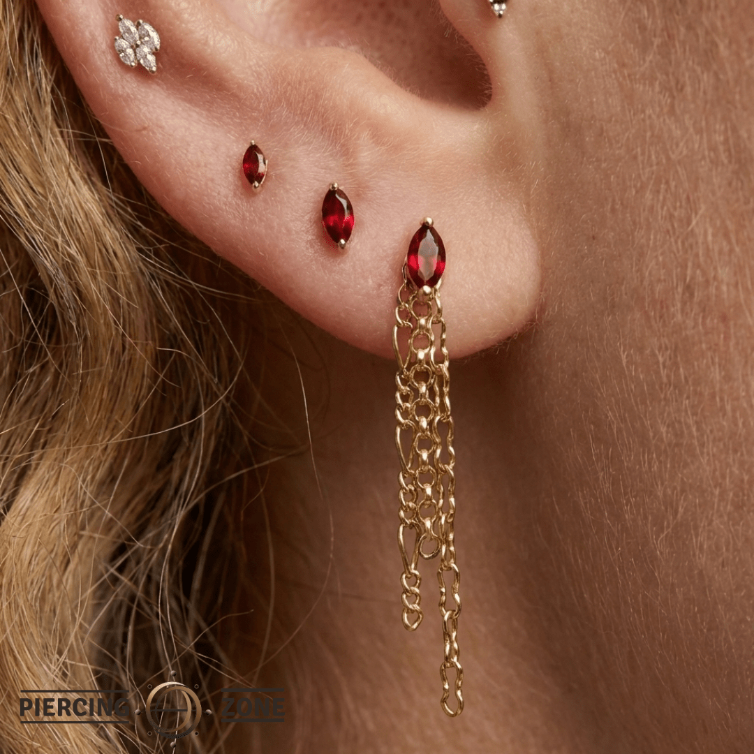 Figaro + Rolo + Razor Triple Chain – 14K Gold Piercing Chain - piercing - zone.com