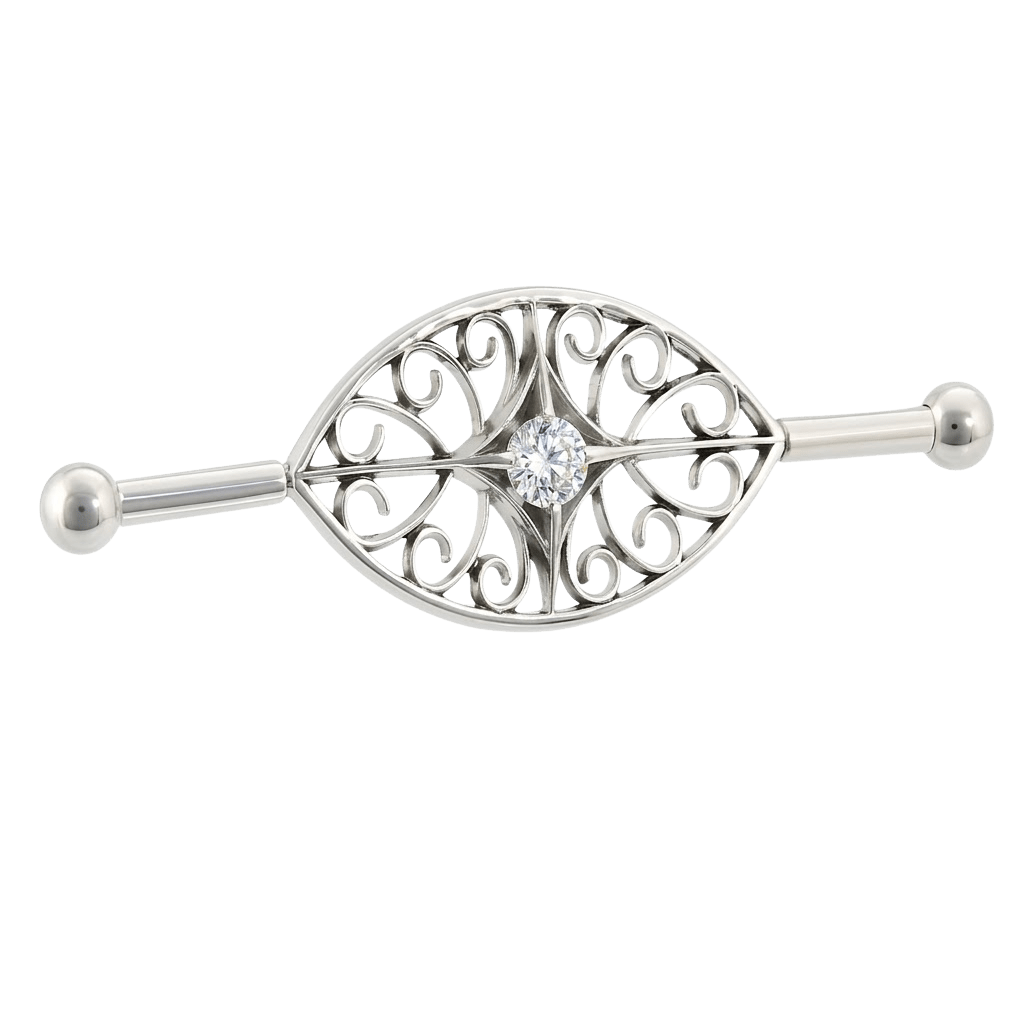 Filigree Eye - 14K Gold Gem Straight Barbell - piercing - zone.com
