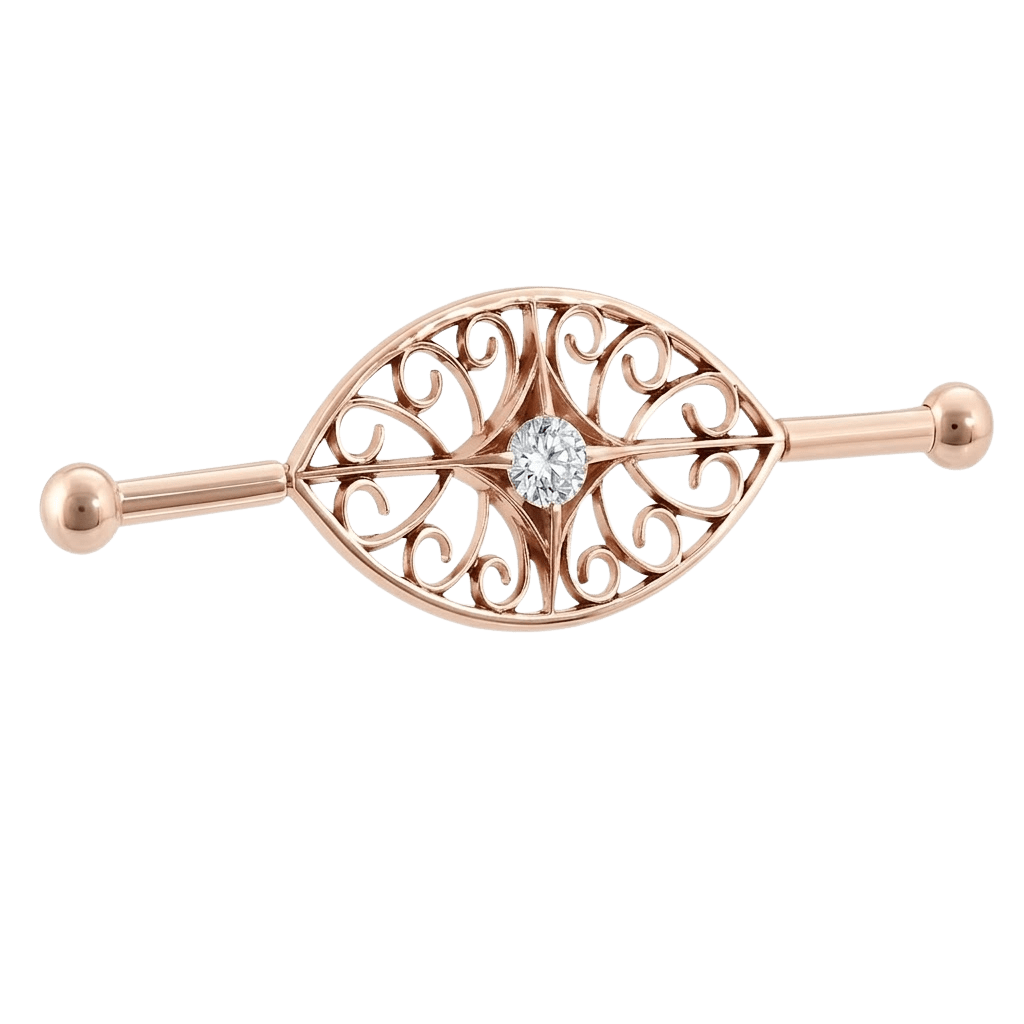 Filigree Eye - 14K Gold Gem Straight Barbell - piercing - zone.com