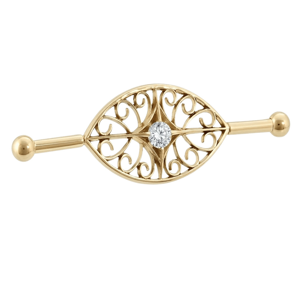 Filigree Eye - 14K Gold Gem Straight Barbell - piercing - zone.com