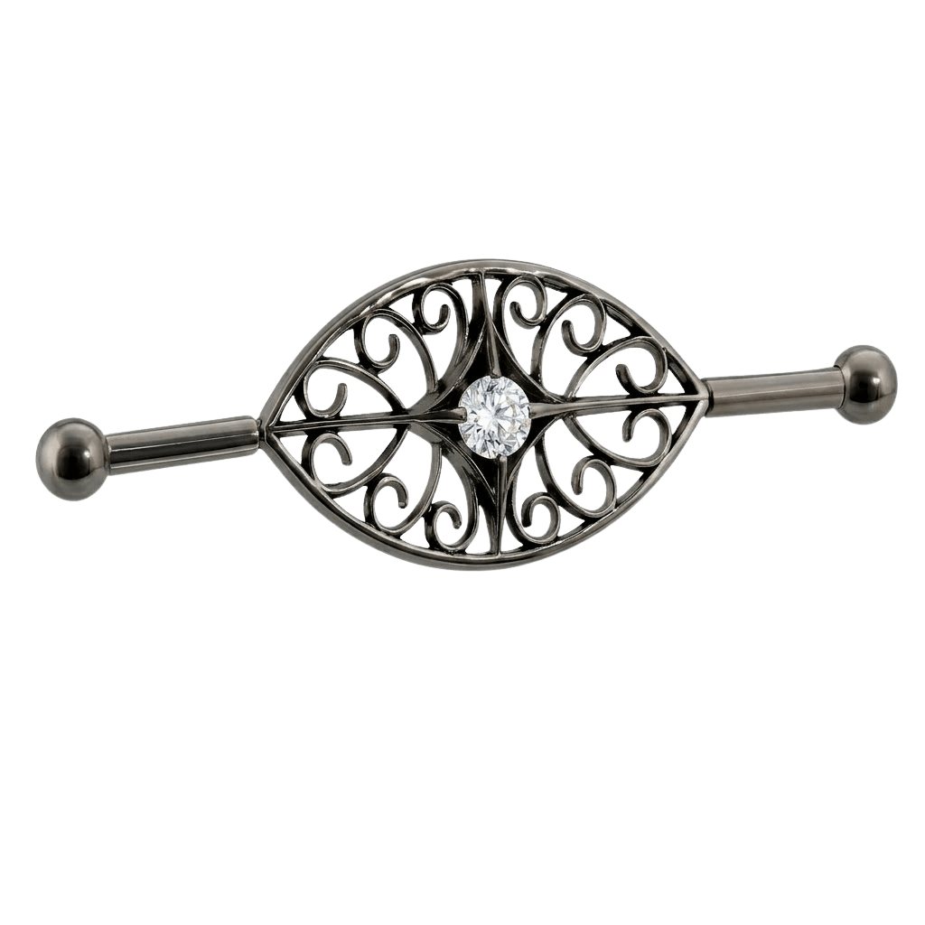 Filigree Eye - 14K Gold Gem Straight Barbell - piercing - zone.com