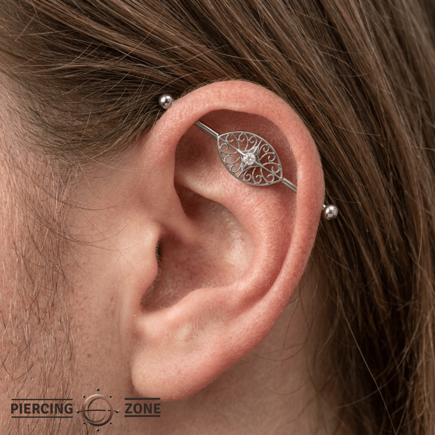 Filigree Eye - 14K Gold Gem Straight Barbell - piercing - zone.com