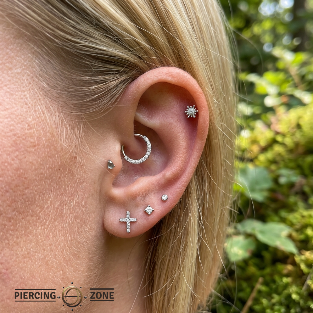 Fire Star – 14K Gold Threadless/Threaded End - piercing - zone.com