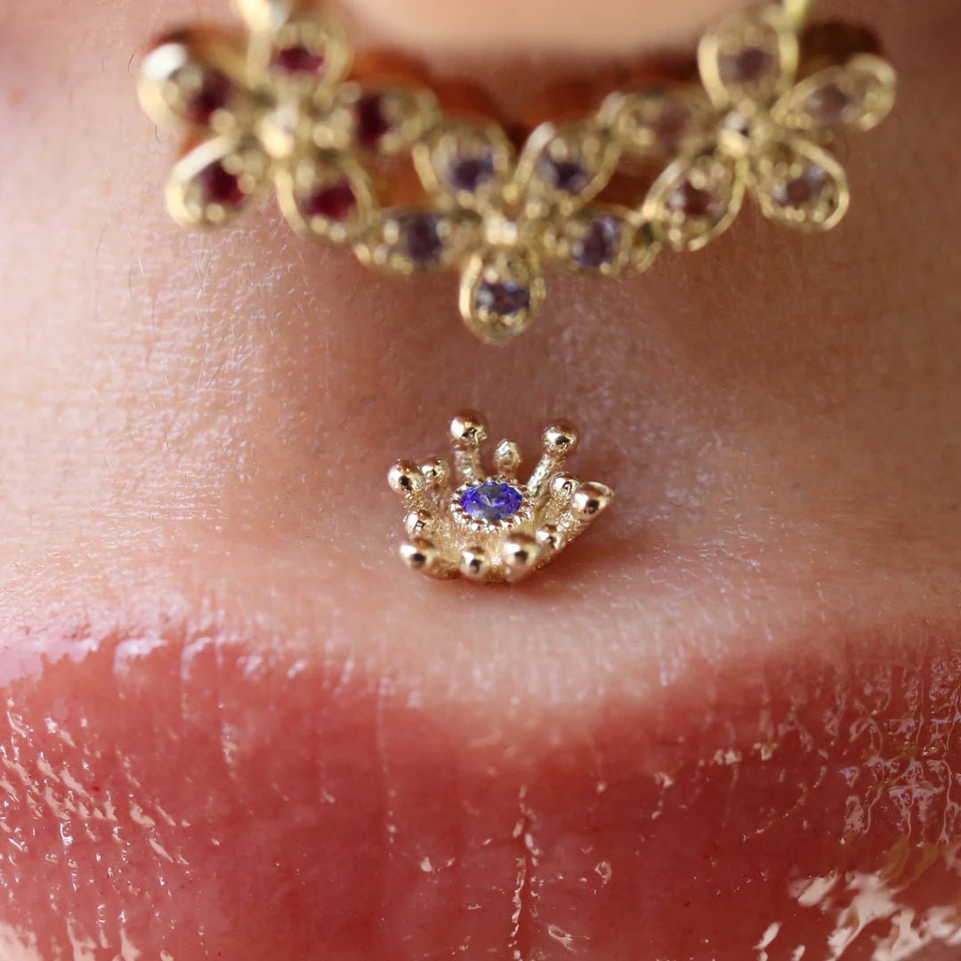 Fire Star – 14K/18K Gold Gemstone Threadless End - piercing - zone.com