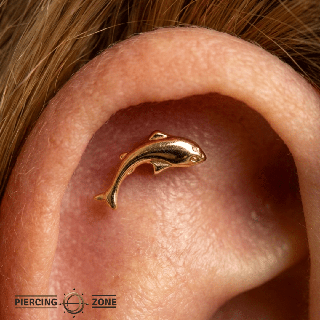 Fish – 14K Gold Threadless/Threaded End - piercing - zone.com