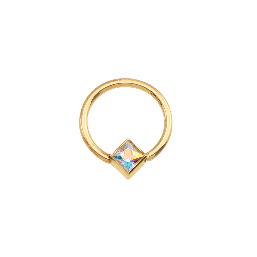 Fixed Square Bezel Seamless Ring – 14K Gold Cup & Divot Design - piercing - zone.com