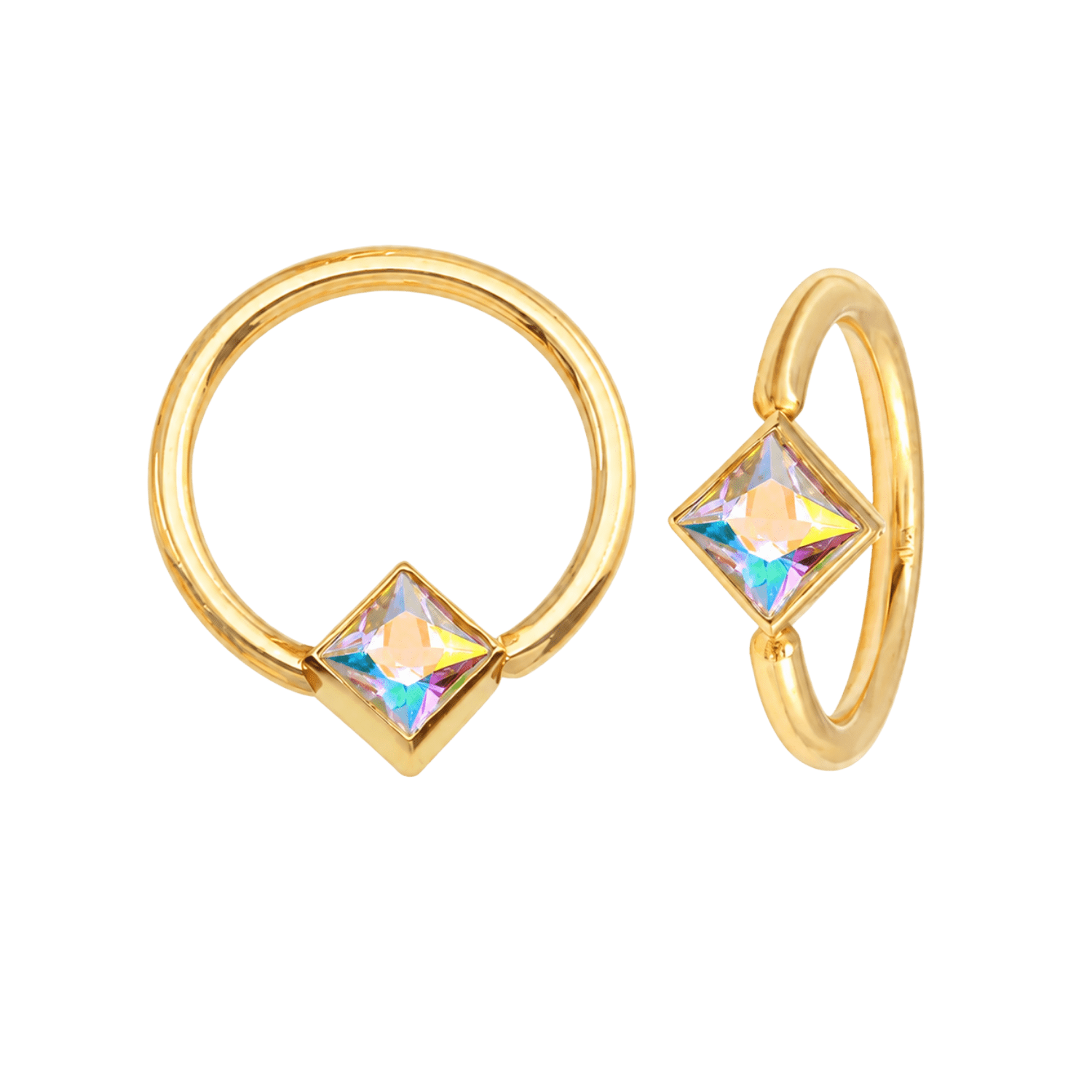 Fixed Square Bezel Seamless Ring – 14K Gold Cup & Divot Design - piercing-zone.com