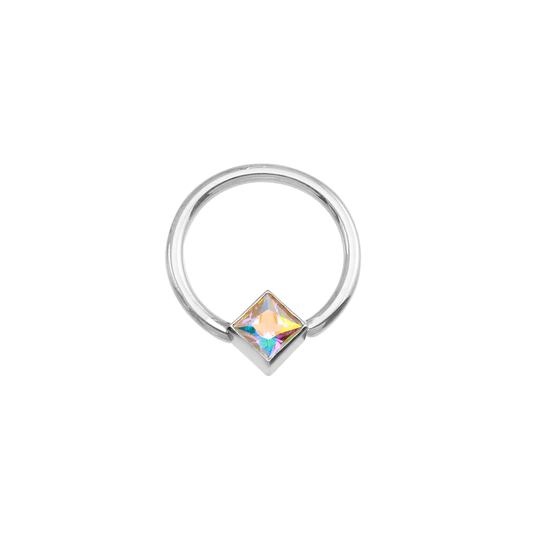 Fixed Square Bezel Seamless Ring – 14K Gold Cup & Divot Design - piercing - zone.com