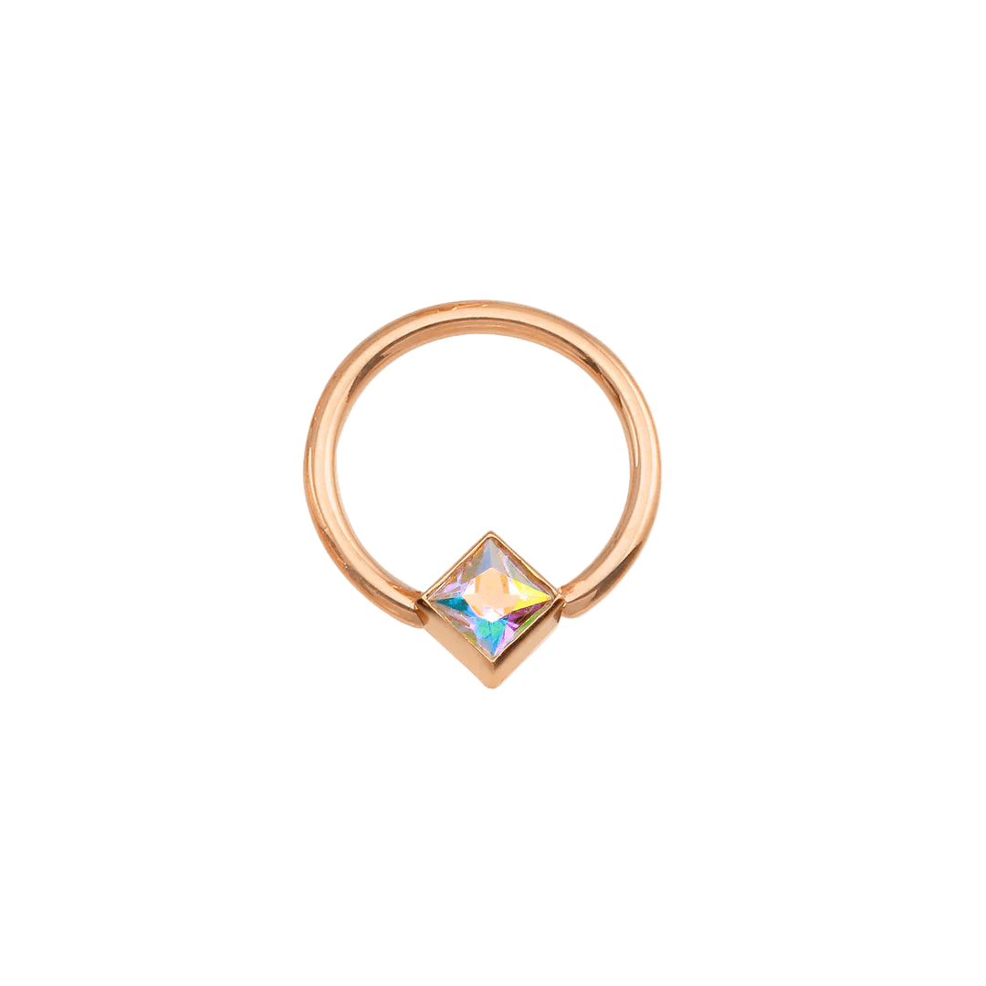 Fixed Square Bezel Seamless Ring – 14K Gold Cup & Divot Design - piercing - zone.com