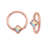 Fixed Square Bezel Seamless Ring – 14K Gold Cup & Divot Design - piercing-zone.com