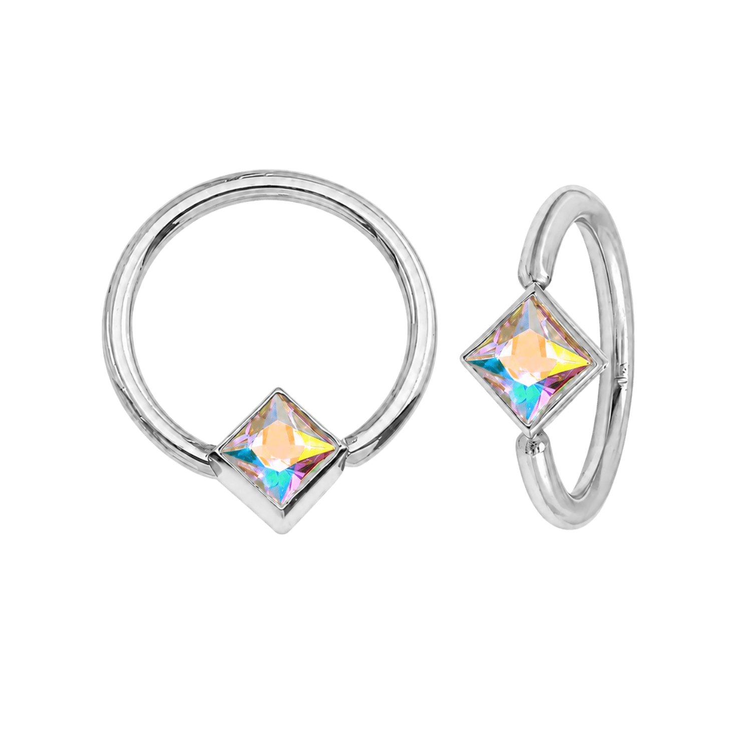 Fixed Square Bezel Seamless Ring – 14K Gold Cup & Divot Design - piercing-zone.com
