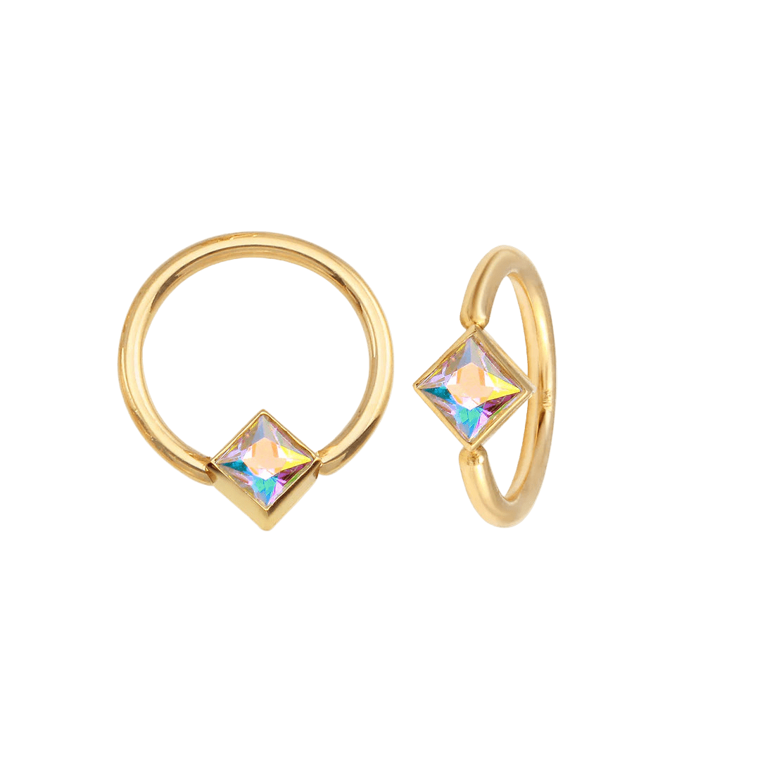 Fixed Square Bezel Seamless Ring – 14K Gold Cup & Divot Design - piercing - zone.com