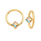 Fixed Square Bezel Seamless Ring – 14K Gold Cup & Divot Design - piercing-zone.com