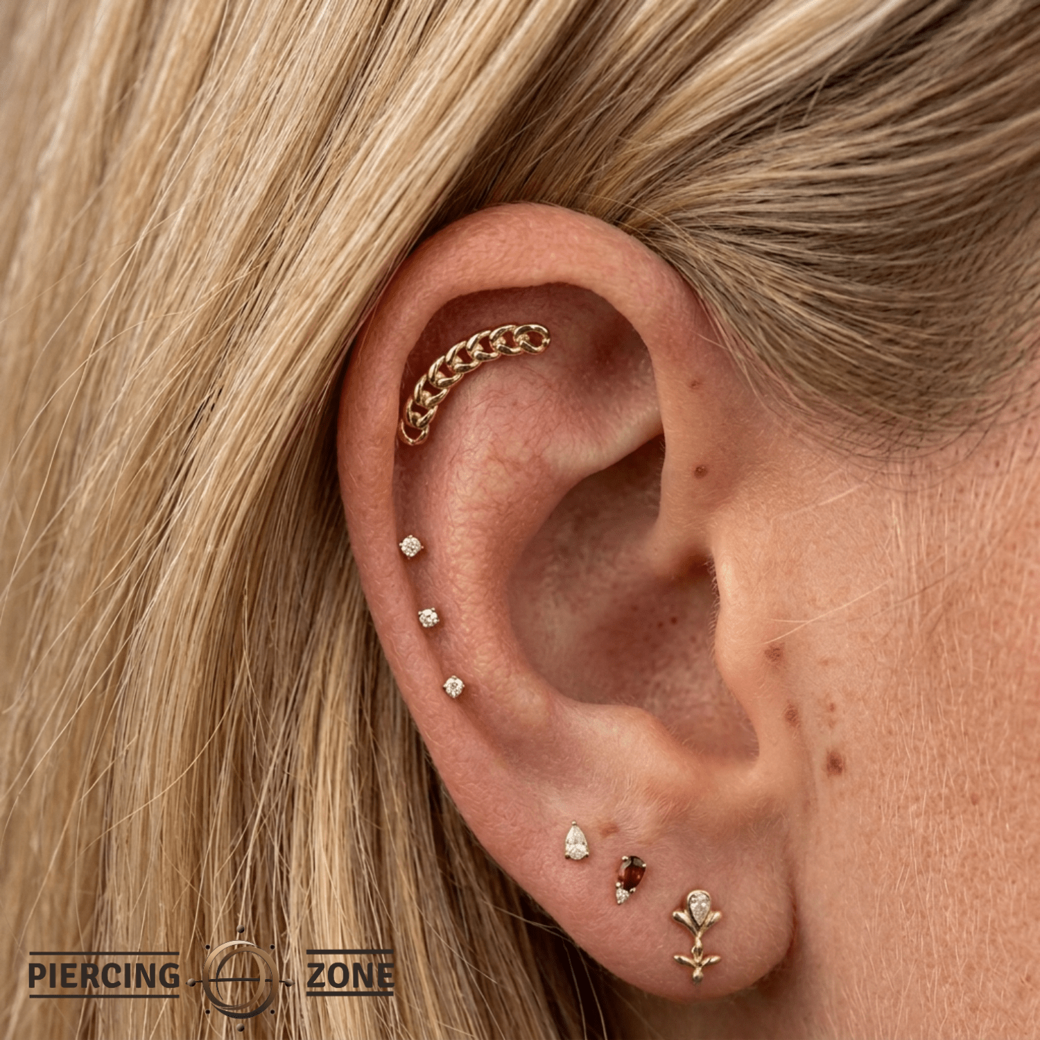 Flat Chain – 14K Gold Curved Threadless Pin - piercing - zone.com