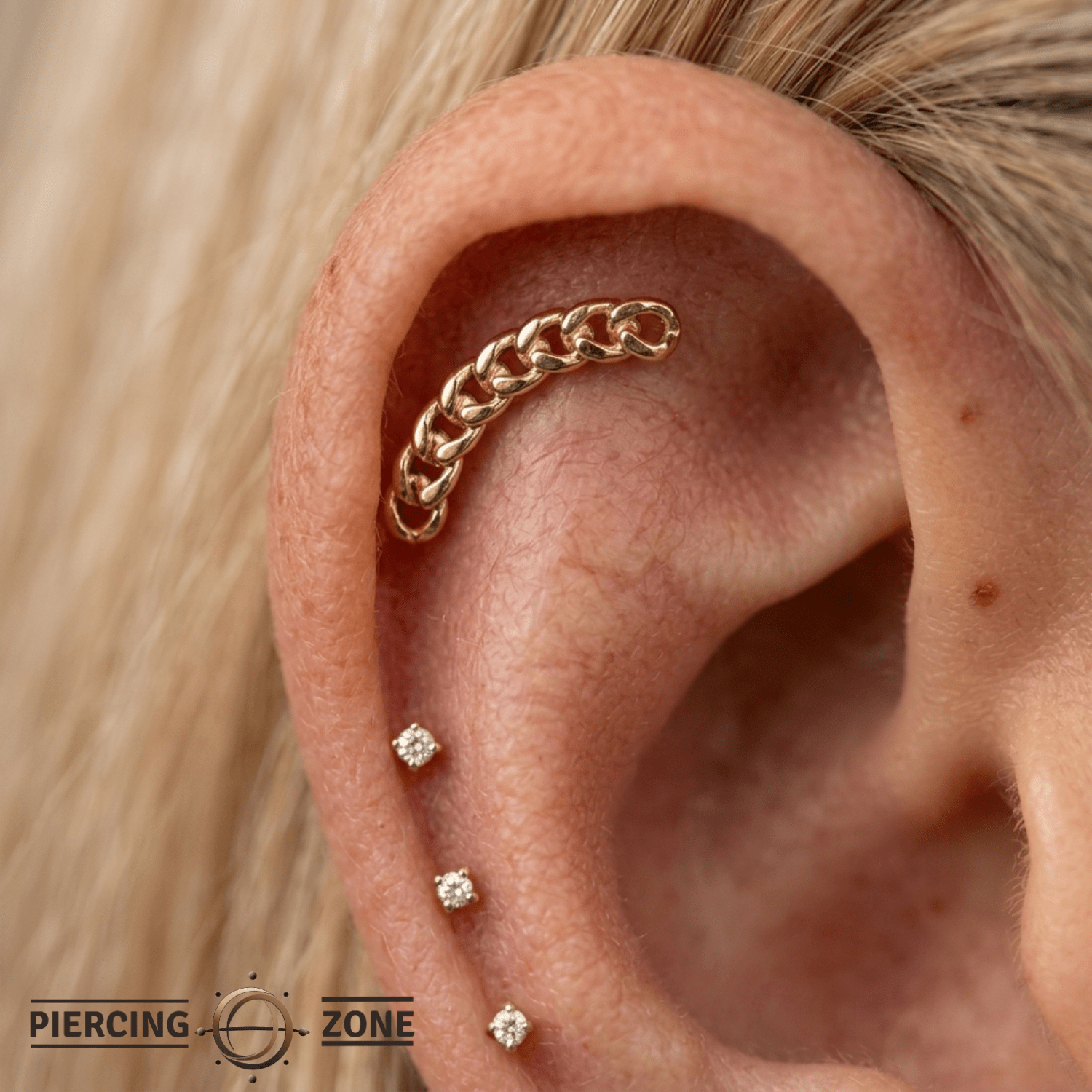 Flat Chain – 14K Gold Curved Threadless Pin - piercing - zone.com