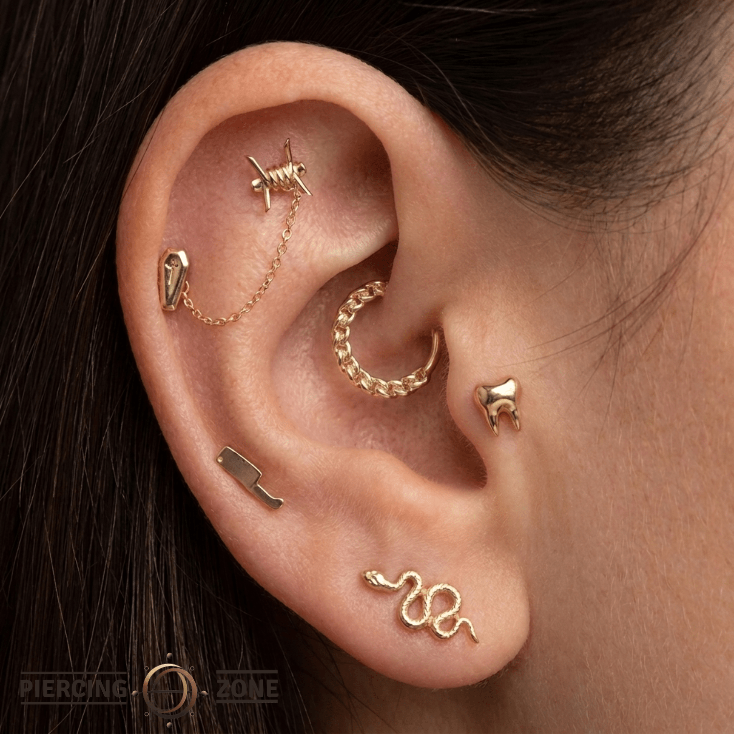 Flat Chain Continuous Ring - 14K Gold Seamless Ring - piercing - zone.com