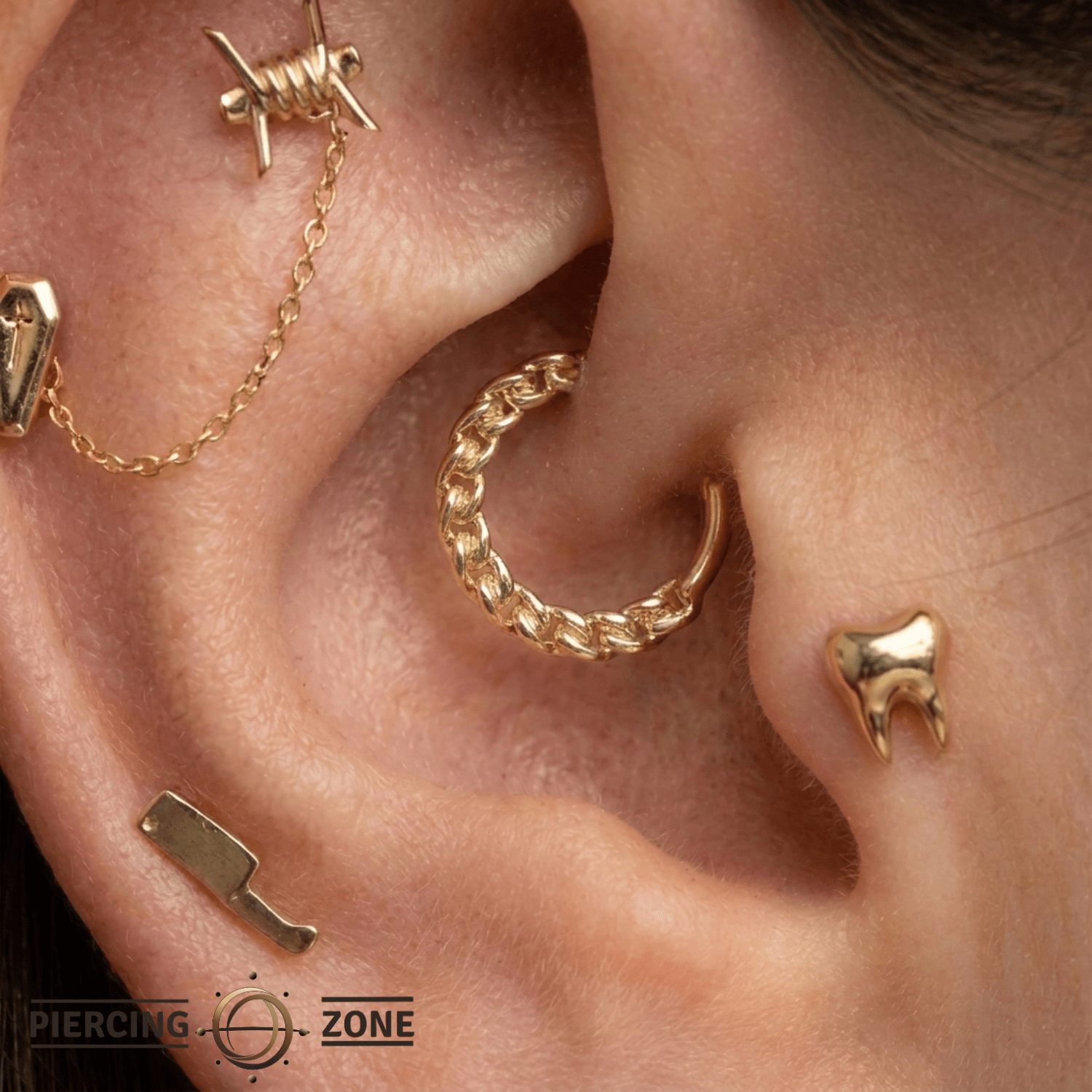 Flat Chain Continuous Ring - 14K Gold Seamless Ring - piercing - zone.com