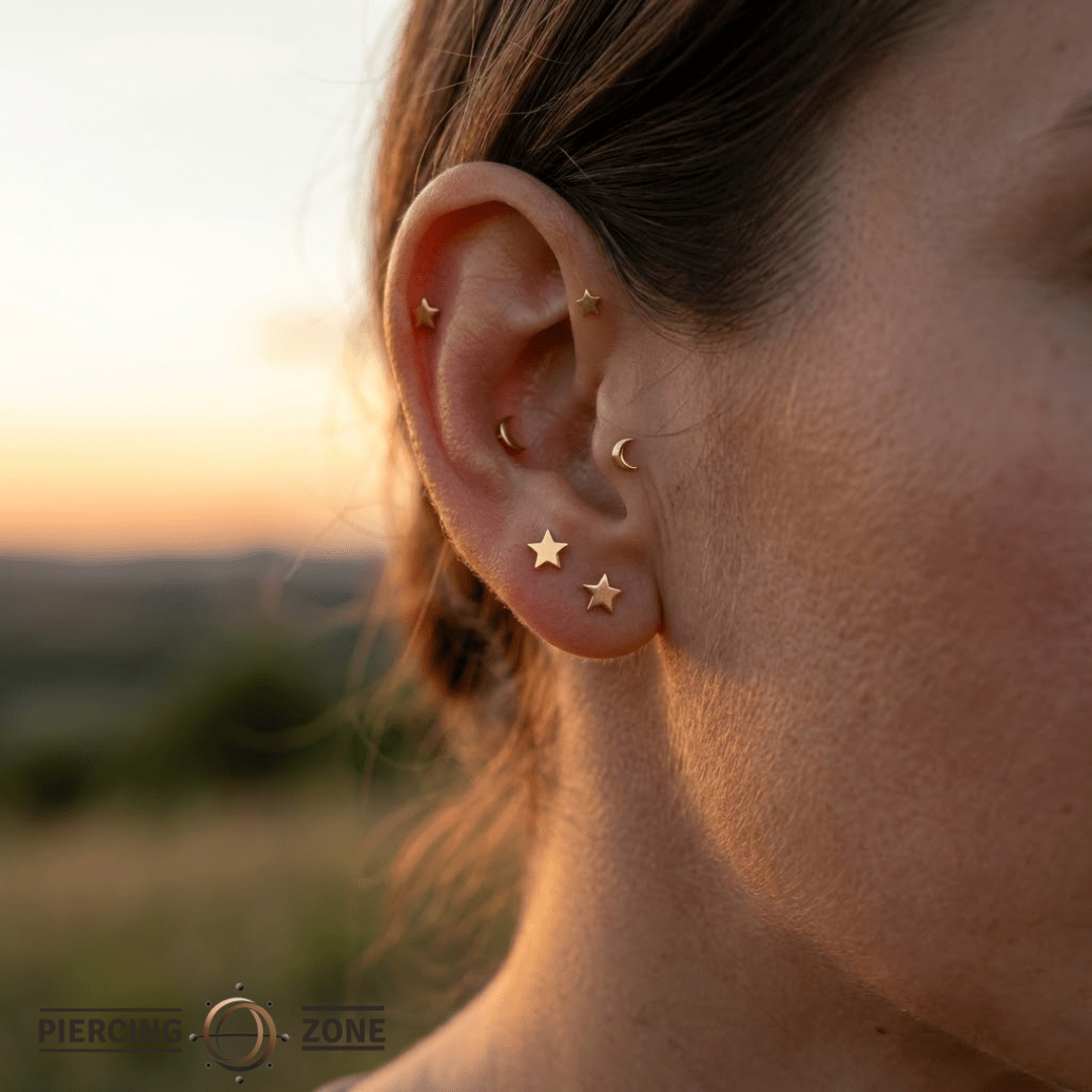 Flat Star – 14K Gold Threadless/Threaded End - piercing - zone.com
