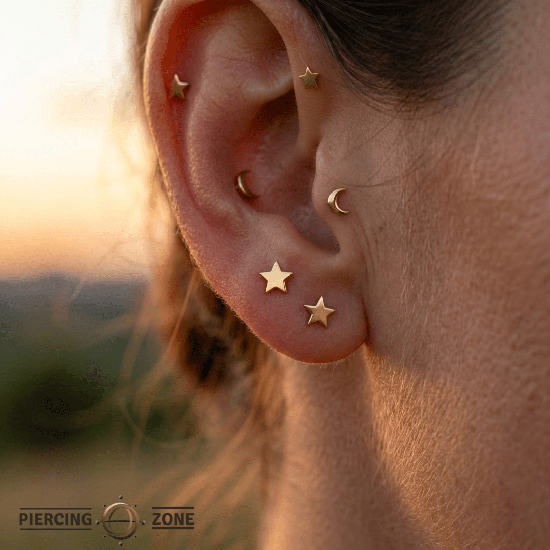 Flat Star – 14K Gold Threadless/Threaded End - piercing - zone.com