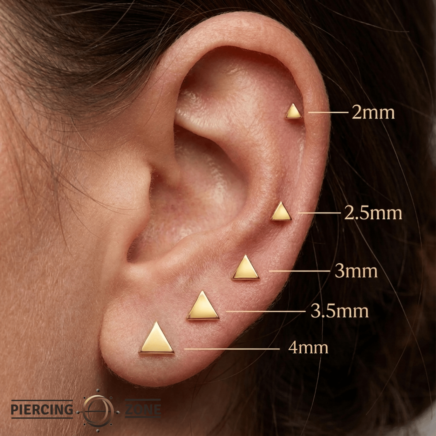 Flat Triangle – 14K Gold Threadless/Threaded End - piercing - zone.com