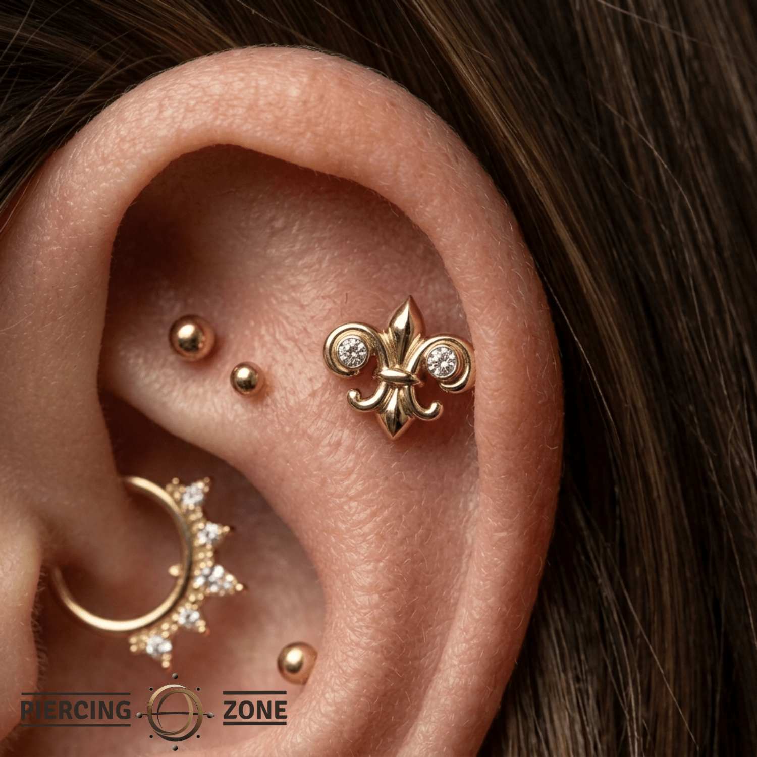 Fleur de Lis - 14K Gold Stone Threadless/Threaded End - piercing - zone.com