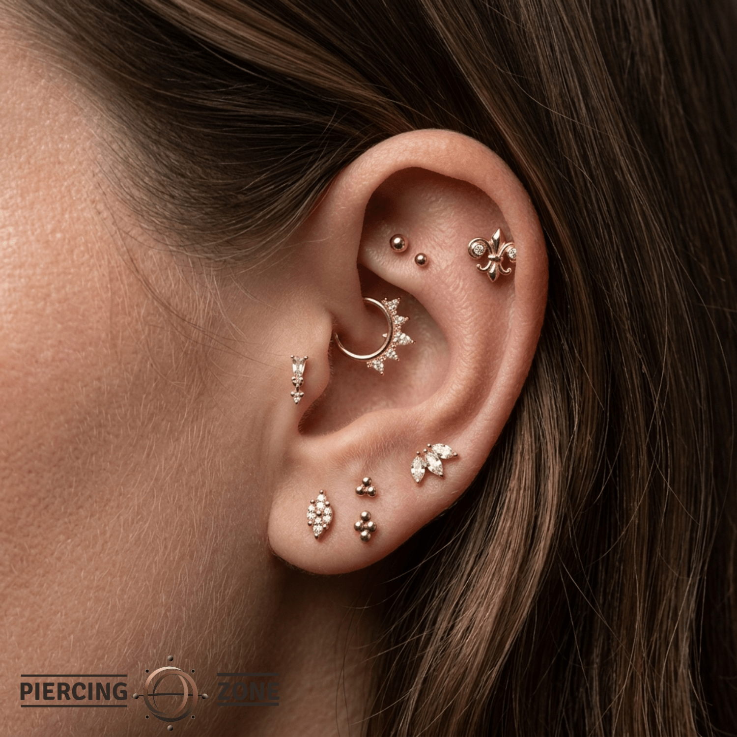 Fleur de Lis - 14K Gold Stone Threadless/Threaded End - piercing - zone.com